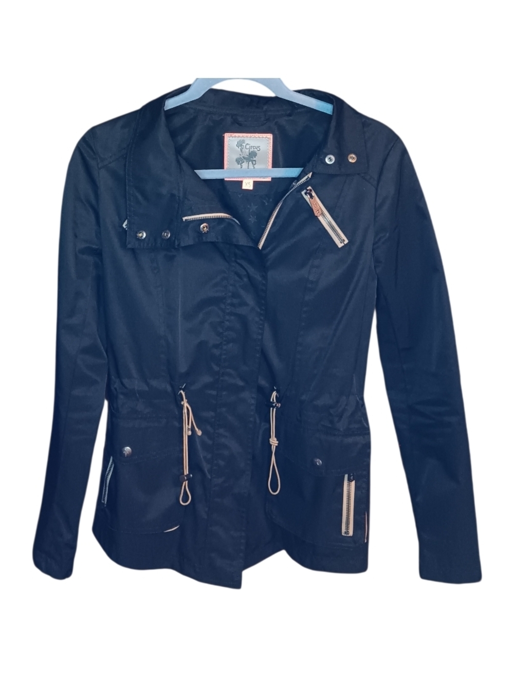 Woman's Sam Edelman Black Drawstring Utility Jacket with Zip Pockets